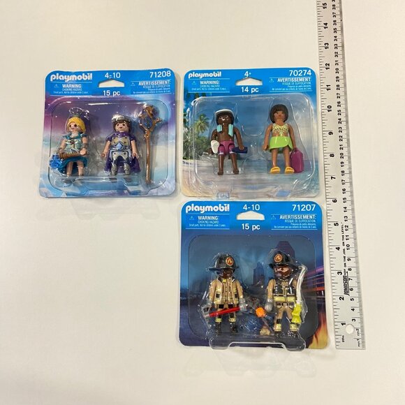 Playmobil Bundle Of 3 Figures Sets: Princess Couple 71208 Beach Duo 70274 Firefi - Picture 9 of 9